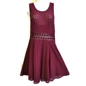 Free People Dress Fit Flare Lace Wine Red Lined 8